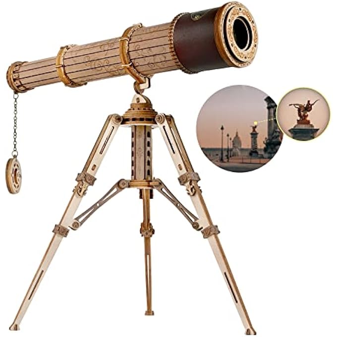 3D WOODEN TELESCOPE PUZZLE KIT FOR ADULTS & DIY ENTHUSIASTS - BEGINNER SKILL LEVEL, UNISEX, WOOD COLOR - Image 1